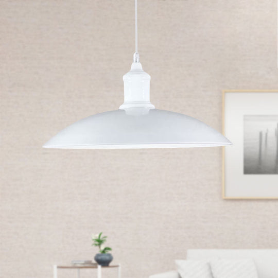 Industrial Style Metallic Saucer Pendant Light - 12.5’/16’ W 1 Black/White For Living Room Ceiling