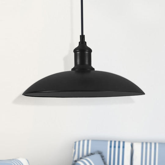 Industrial Style Metallic Saucer Pendant Light - 12.5’/16’ W 1 Black/White For Living Room Ceiling