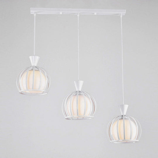 Retro Metal Dome Cage Pendant Light With Milk Glass Shade - 3 Bulb Indoor Hanging Fixture In