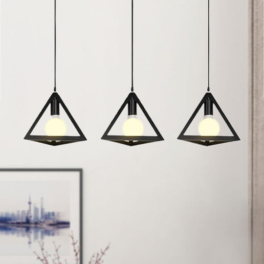 Retro Industrial Hanging Lamp With Wire Guard And Canopy In Black/White - 3 Heads Pendant Lighting