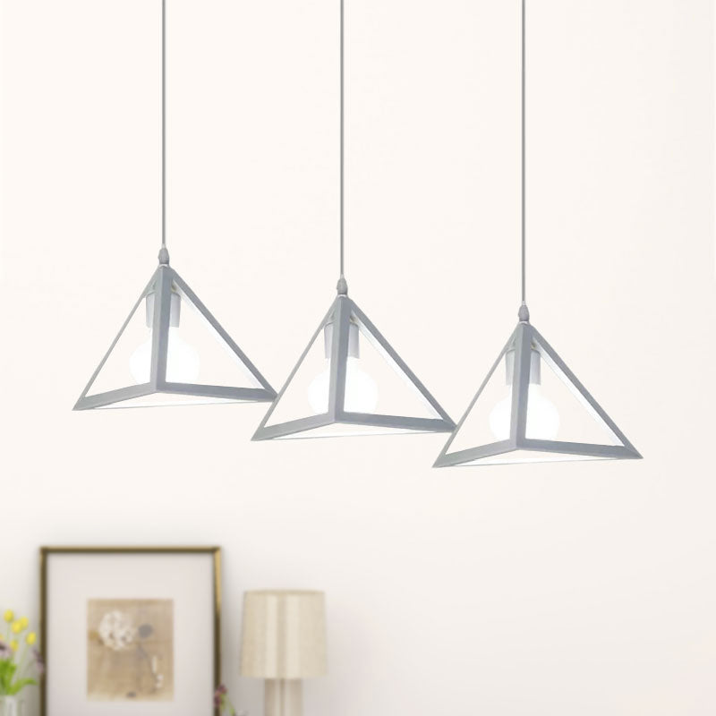 Retro Industrial Hanging Lamp With Wire Guard And Canopy In Black/White - 3 Heads Pendant Lighting