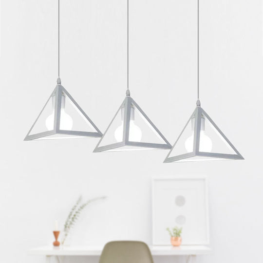Retro Industrial Hanging Lamp With Wire Guard And Canopy In Black/White - 3 Heads Pendant Lighting