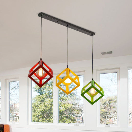 Industrial Metal Pendant Light With Wire Cage Shade - 3 Bulbs Black/White For Living Room Ceiling