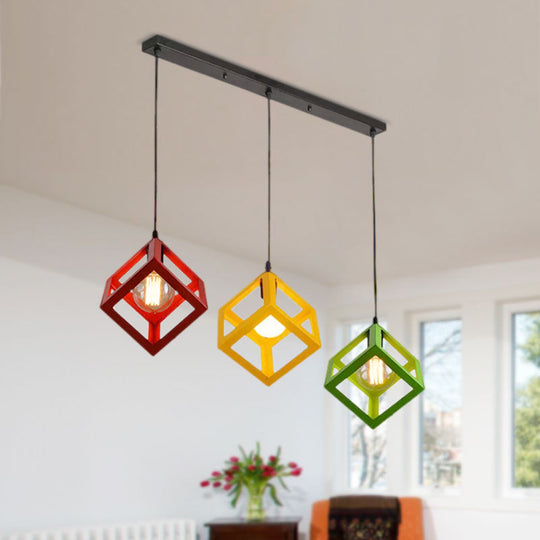 Industrial Metal Pendant Light With Wire Cage Shade - 3 Bulbs Black/White For Living Room Ceiling
