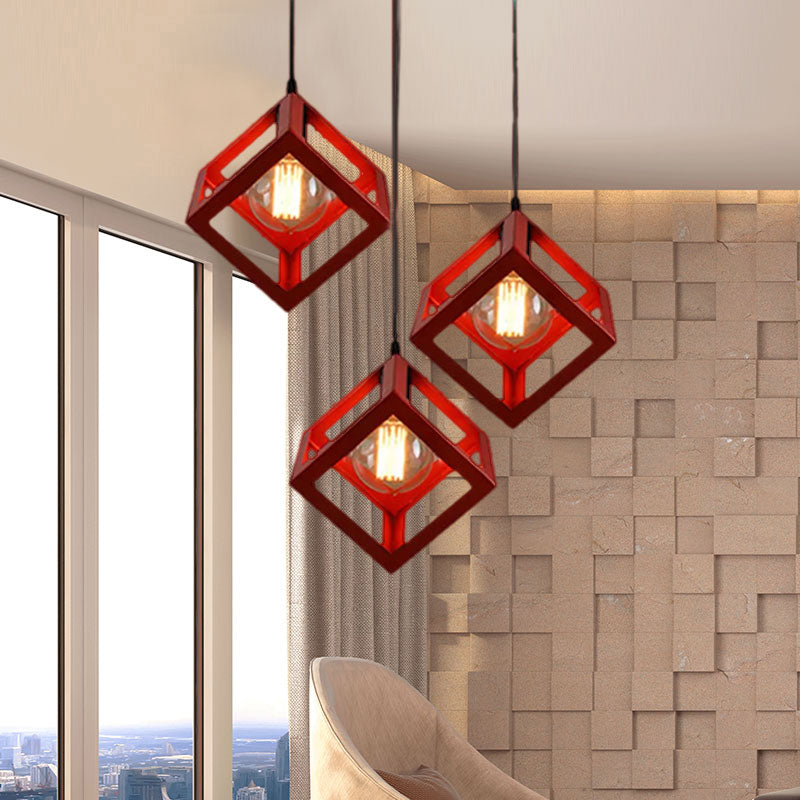 Industrial Metal Pendant Light With Wire Cage Shade - 3 Bulbs Black/White For Living Room Ceiling