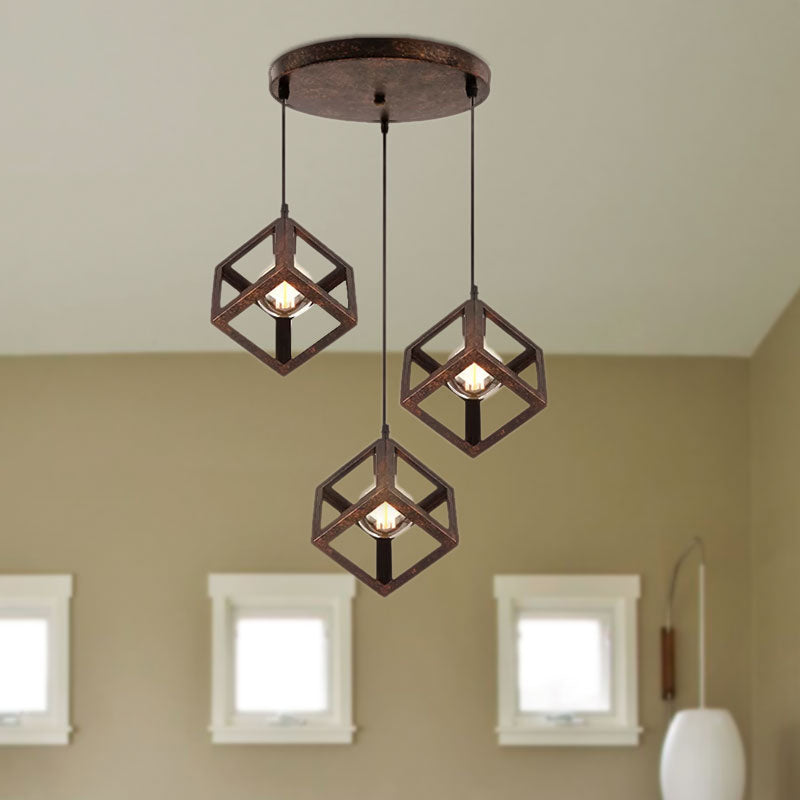 Industrial Metal Pendant Light With Wire Cage Shade - 3 Bulbs Black/White For Living Room Ceiling