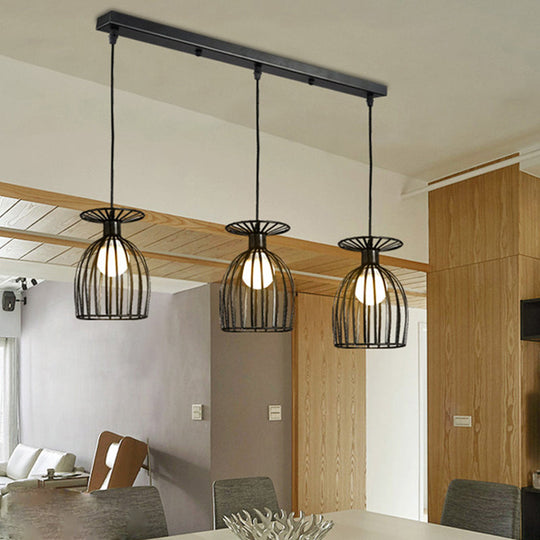 Cage Shade Pendant Light Fixture - Wine Glass & Metal Industrial Ceiling For Dining Room