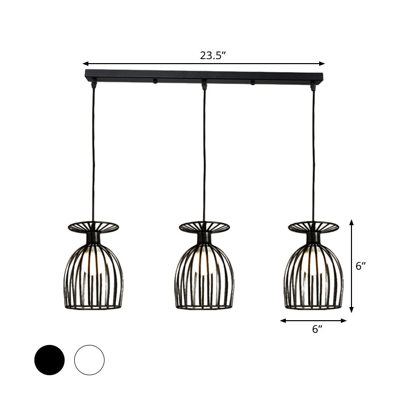 Cage Shade Pendant Light Fixture - Wine Glass & Metal Industrial Ceiling For Dining Room