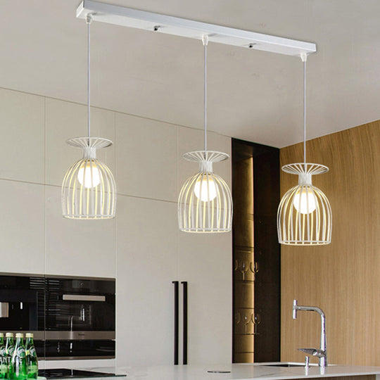 Cage Shade Pendant Light Fixture - Wine Glass & Metal Industrial Ceiling For Dining Room