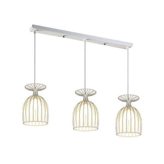 Cage Shade Pendant Light Fixture - Wine Glass & Metal Industrial Ceiling For Dining Room