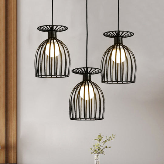 Cage Shade Pendant Light Fixture - Wine Glass & Metal Industrial Ceiling For Dining Room