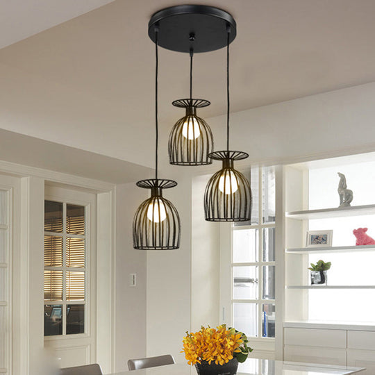 Cage Shade Pendant Light Fixture - Wine Glass & Metal Industrial Ceiling For Dining Room