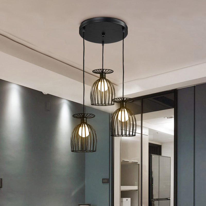Cage Shade Pendant Light Fixture - Wine Glass & Metal Industrial Ceiling For Dining Room