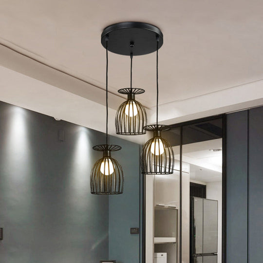 Cage Shade Pendant Light Fixture - Wine Glass & Metal Industrial Ceiling For Dining Room