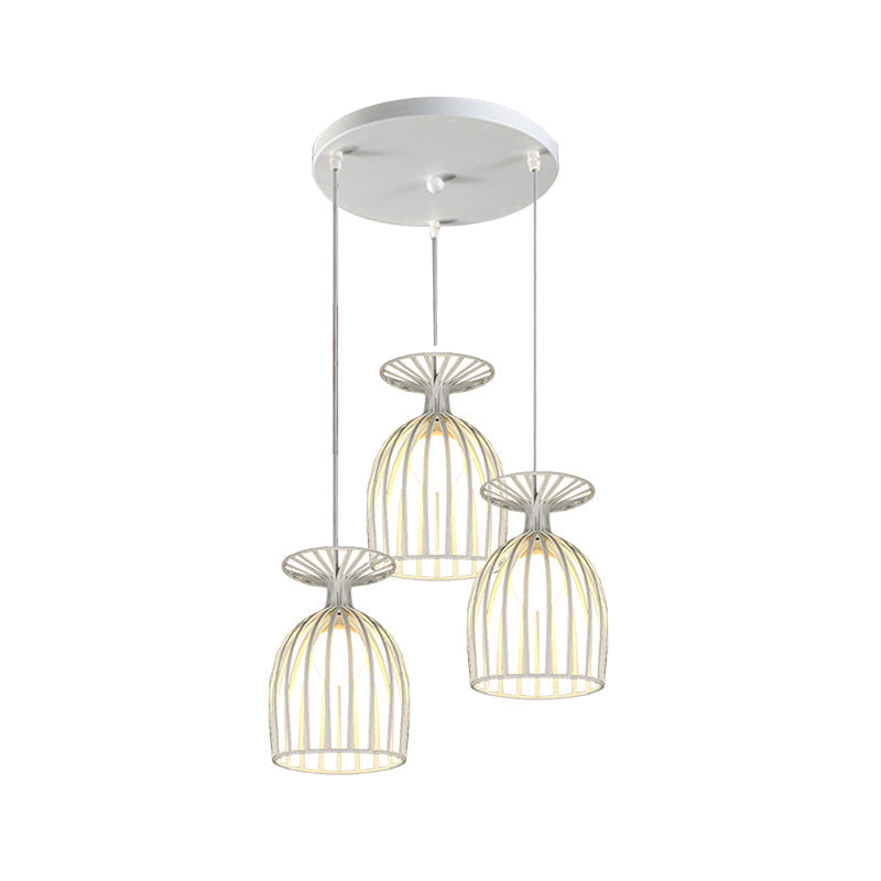 Cage Shade Pendant Light Fixture - Wine Glass & Metal Industrial Ceiling For Dining Room