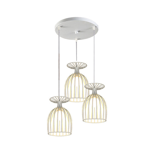 Cage Shade Pendant Light Fixture - Wine Glass & Metal Industrial Ceiling For Dining Room