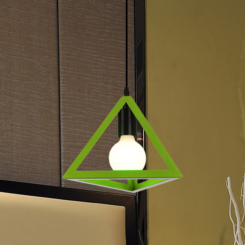 Retro Stylish Metal Hanging Lamp With Colorful Triangle Cage Shade Pendant Lighting For Living Room