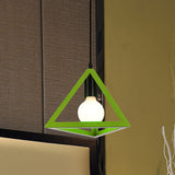 Retro Stylish Metal Hanging Lamp With Colorful Triangle Cage Shade Pendant Lighting For Living Room