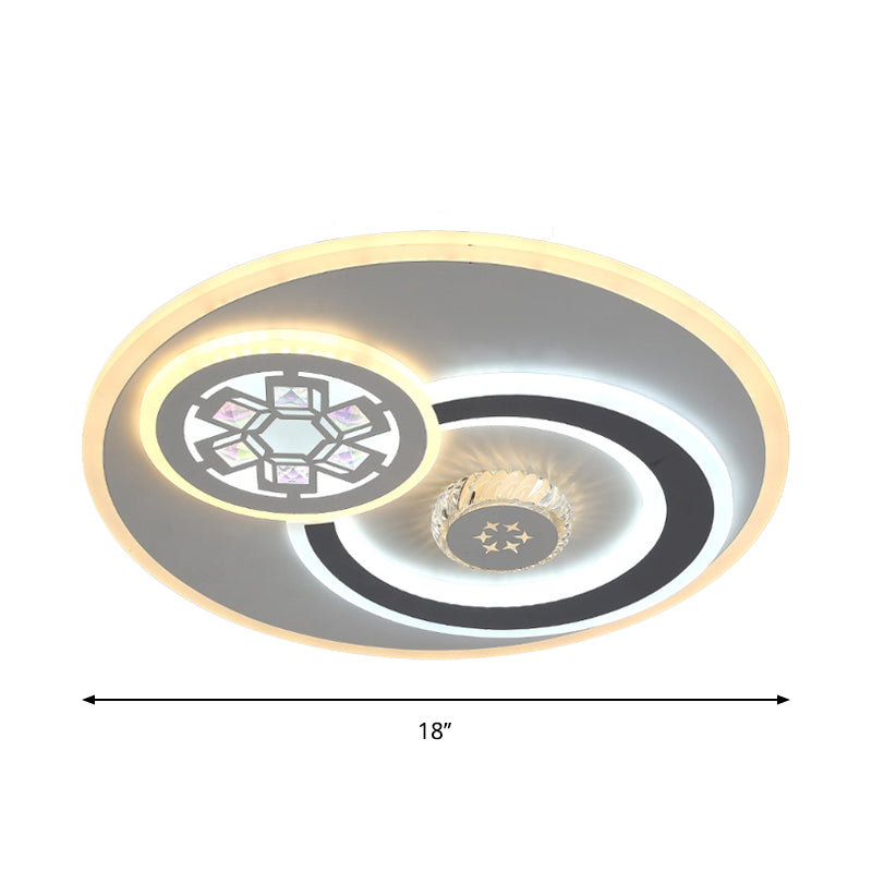 Modern Led Crystal Ceiling Light Fixture - White Flush Mount Lamp With Clear Block Design