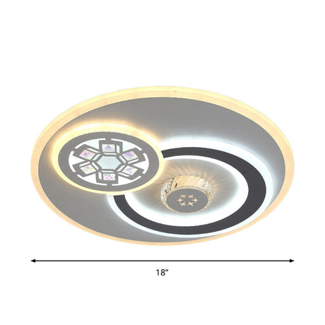 Modern Led Crystal Ceiling Light Fixture - White Flush Mount Lamp With Clear Block Design