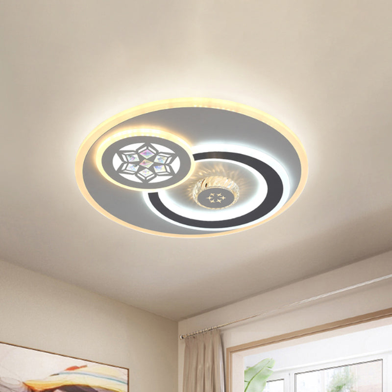 Modern Led Crystal Ceiling Light Fixture - White Flush Mount Lamp With Clear Block Design