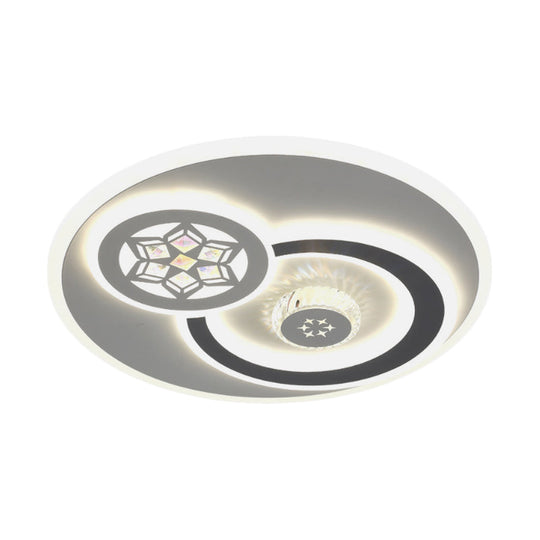 Modern Led Crystal Ceiling Light Fixture - White Flush Mount Lamp With Clear Block Design