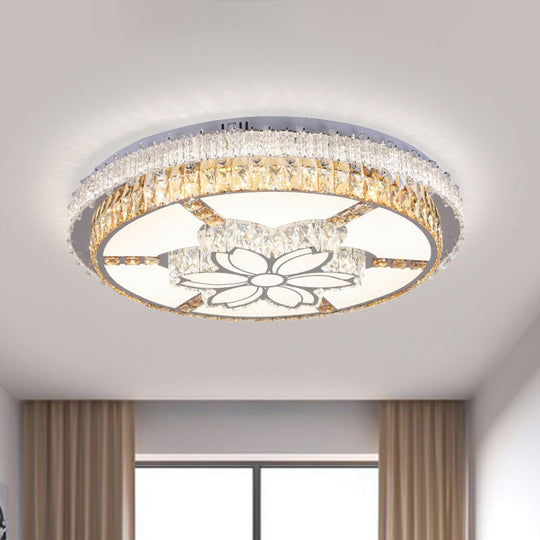 Contemporary Led Flush Mount With Clear Rectangular - Cut Crystals And Flower Design