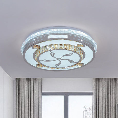 Contemporary Flushmount Ceiling Light With Led Crystals In White Heart/Floral/Circle Pattern
