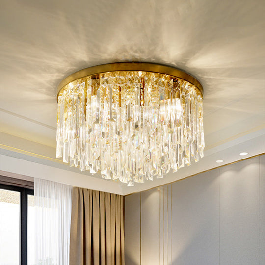 Contemporary Crystal Draping Flush Ceiling Light With Chrome/Gold Finish - 6 Heads Ideal For