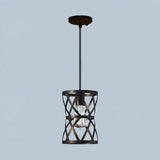 Stylish Vintage Cylinder Cage Pendant Light - Black Metal Ideal For Dining Rooms