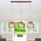 Industrial Copper Domed Metal Hanging Lamp With Wire Cage Shade - 3 Heads Ceiling Pendant For Living