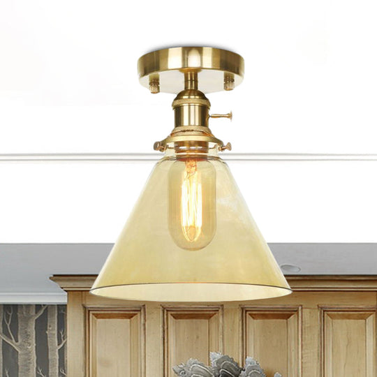 Industrial Clear/Amber Glass Semi Flush Ceiling Light Fixture For Living Room