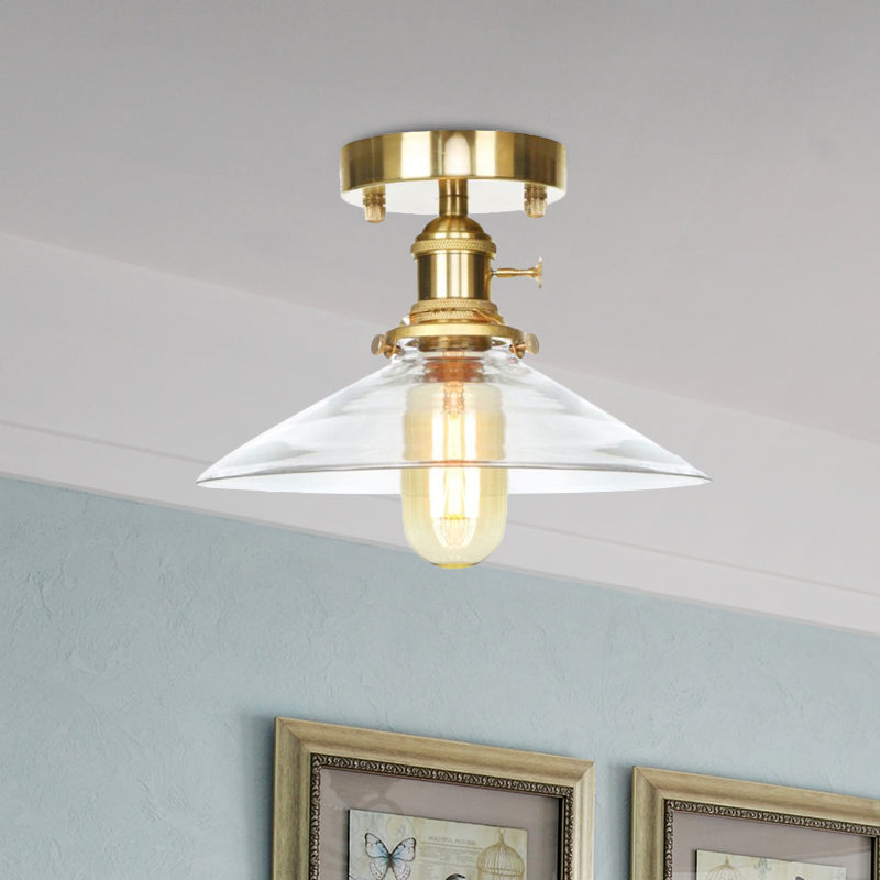 Industrial Clear/Amber Glass Semi Flush Ceiling Light Fixture For Living Room