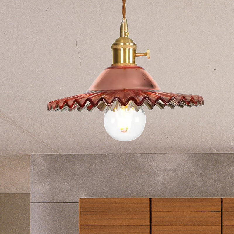 Industrial Scalloped Rose Gold Pendant Light With Amber Glass For Living Room Ceiling