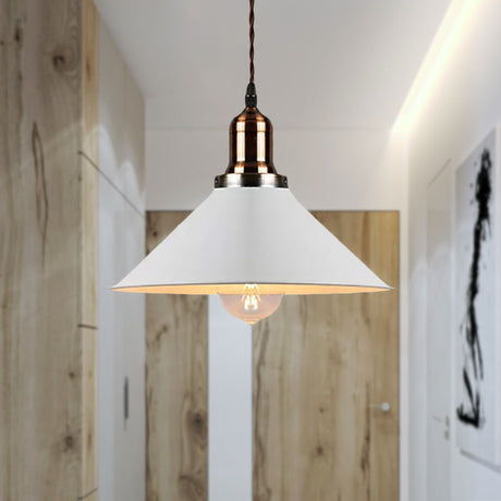 Stylish Metal Pendant Light With Cone/Saucer/Dome Shade - Loft Design In White Ideal For Restaurants