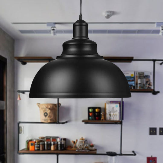 Retro Industrial Metal Ceiling Pendant With Black Finish Bowl Shade - Stylish Suspension Light For