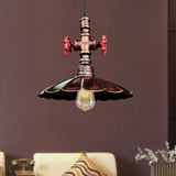 Rustic Brass Scalloped Ceiling Pendant Light With Pipe And Valve