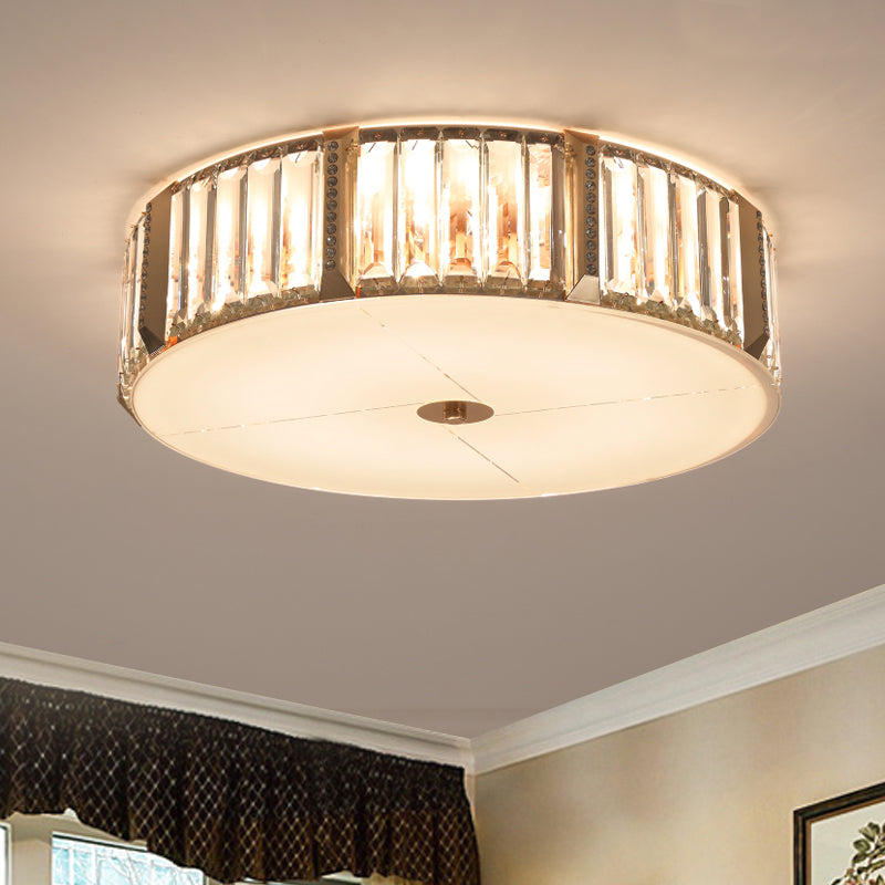 Contemporary Drum Crystal Flush Mount Lamp - 6/8 Bulbs Clear Rectangular-Cut Crystals 19.5/23.5 Wide