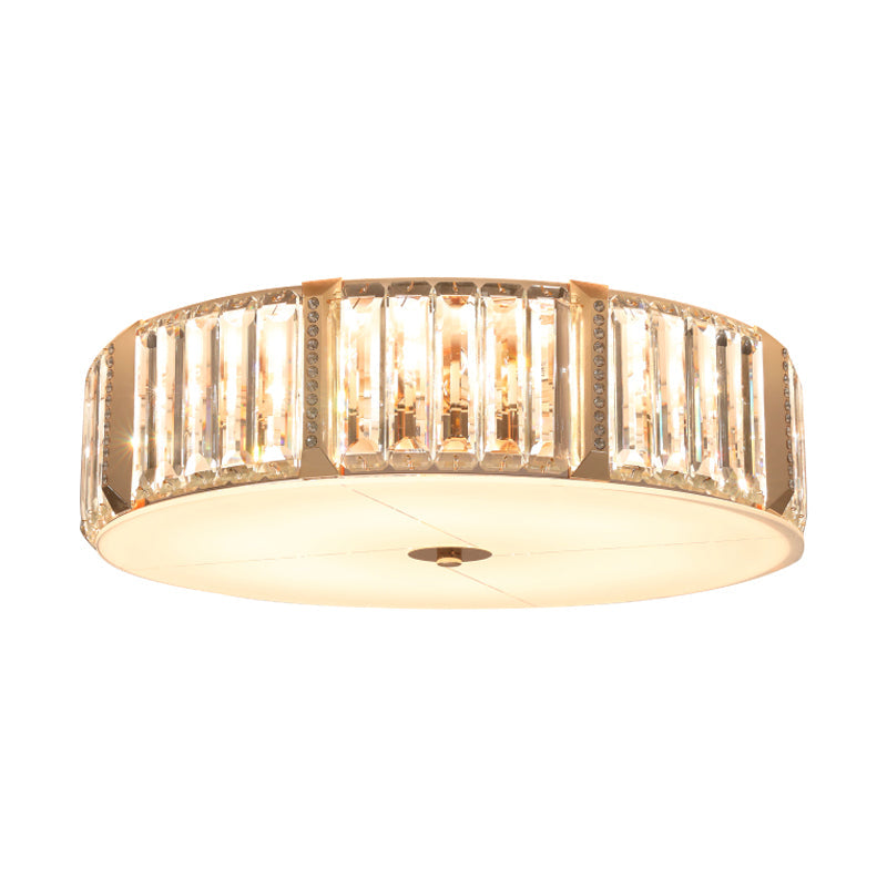 Contemporary Drum Crystal Flush Mount Lamp - 6/8 Bulbs Clear Rectangular-Cut Crystals 19.5/23.5 Wide