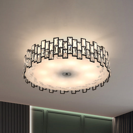 Crystal Embedded Drum Flush Mount Light - Contemporary Design 6/8 Heads 19.5’/23.5’ Width