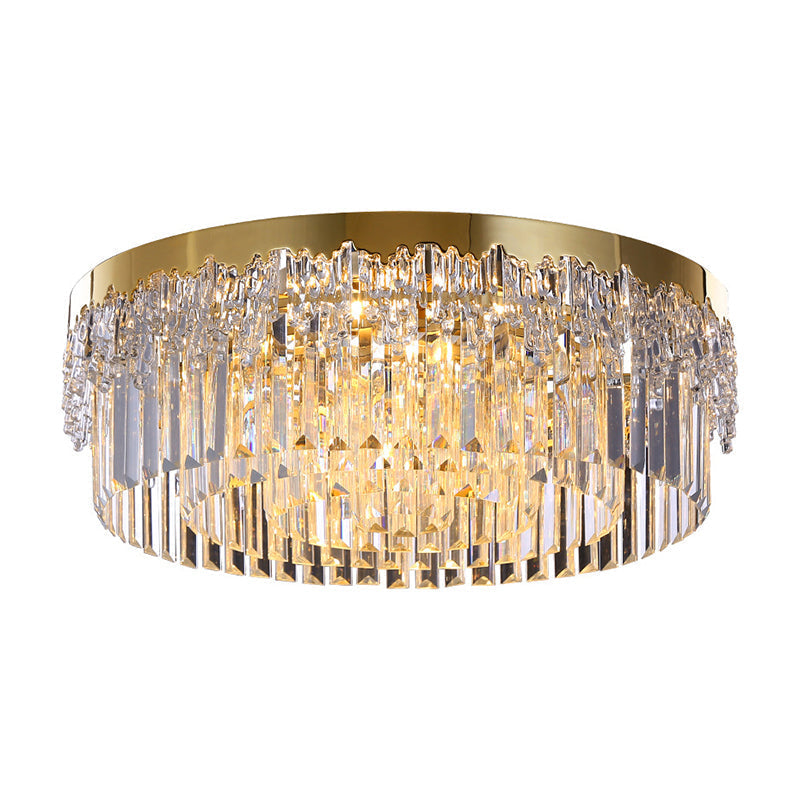 Modern Gold Finish Flush Mount Ceiling Light With Crystal Rods - 3/5/6 Heads 3 - Sided Clear