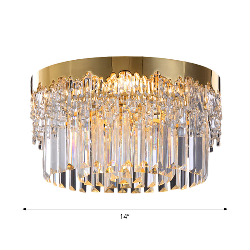 Modern Gold Finish Flush Mount Ceiling Light With Crystal Rods - 3/5/6 Heads 3 - Sided Clear
