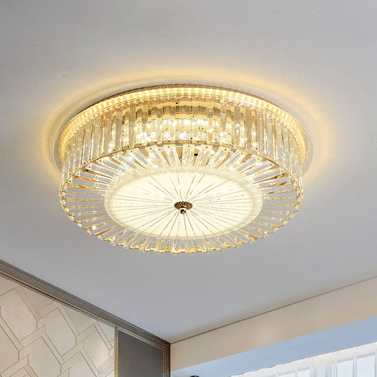 Contemporary Led Flush Mount With Clear Crystal Drum Shade - Ideal For Sleeping Rooms