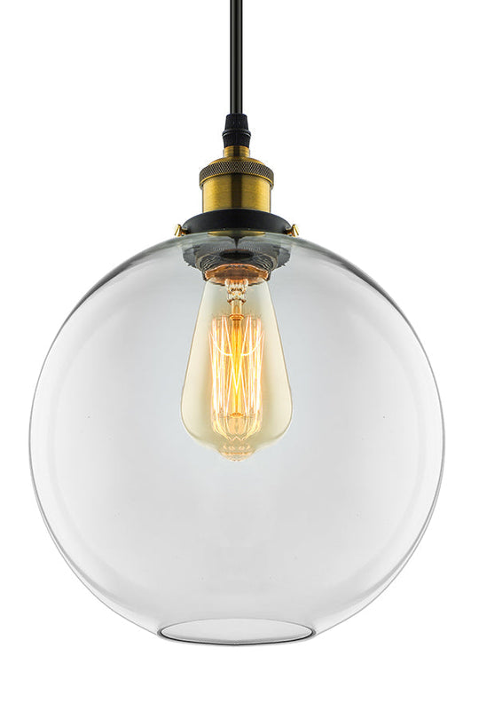 Industrial Round Pendant Light - 1 Clear Glass Hanging Lamp In Brass (8’/10’/12’ Wide)