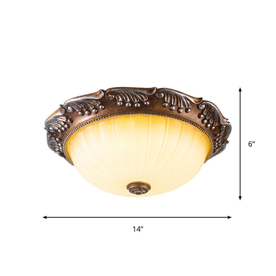 Country Style Led Ceiling Fixture - Brown Fluted Opal Glass 14’/16’ Width Flush Mount Lighting