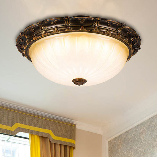 Vintage Ribbed Glass Ceiling Lamp With Led In Brown - 14/16 Flush Mount / 14