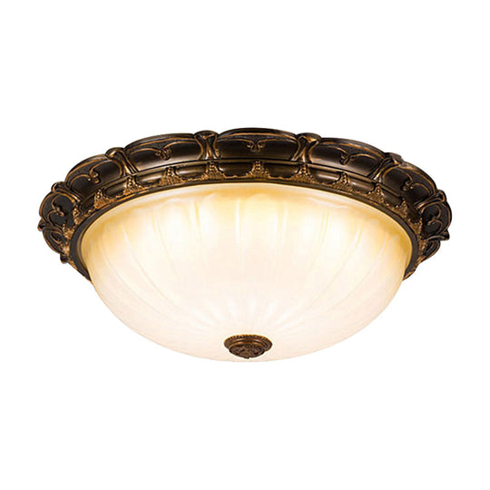 Vintage Ribbed Glass Ceiling Lamp With Led In Brown - 14’/16’ Flush Mount