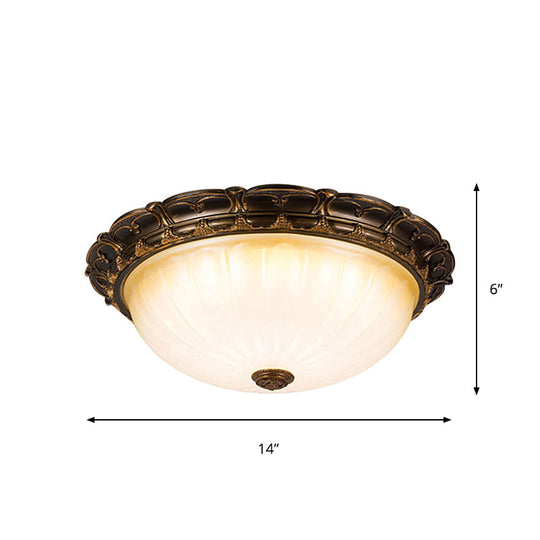 Vintage Ribbed Glass Ceiling Lamp With Led In Brown - 14/16 Flush Mount