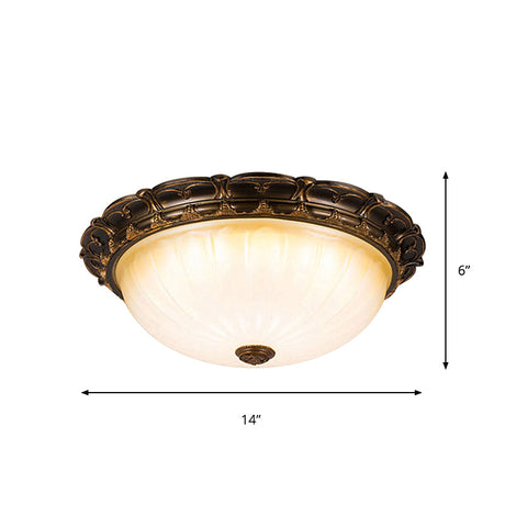 Vintage Ribbed Glass Ceiling Lamp With Led In Brown - 14’/16’ Flush Mount