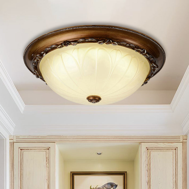 Countryside Brown Led Flush Mount Ceiling Fixture 14’/16’ Width Ribbed Frosted Glass / 14’